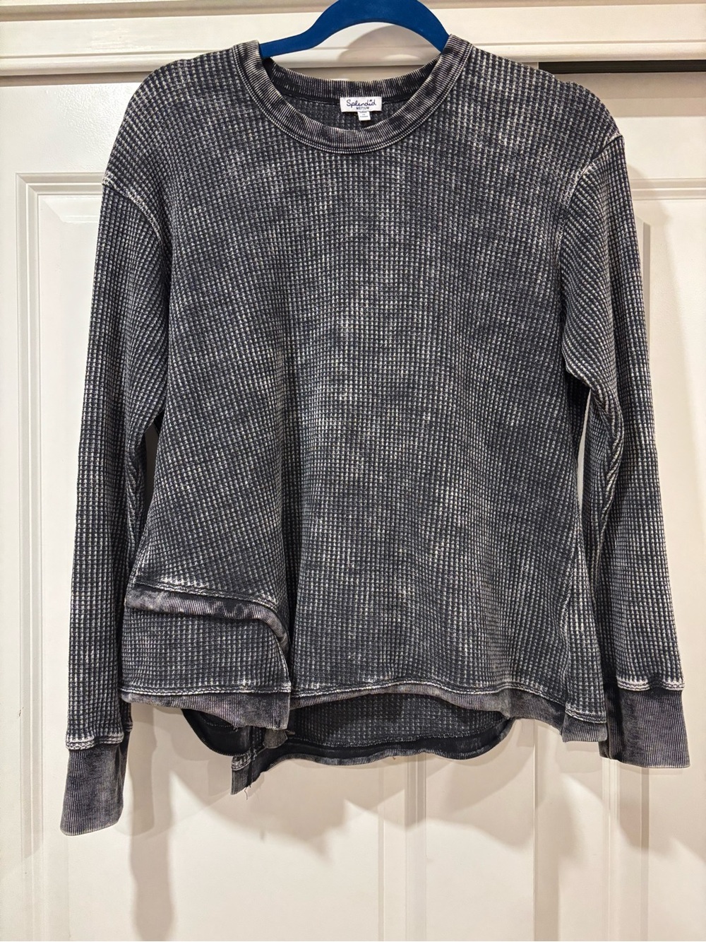 Splendid Washed Charcoal Waffle-Knit Crewneck Sweater